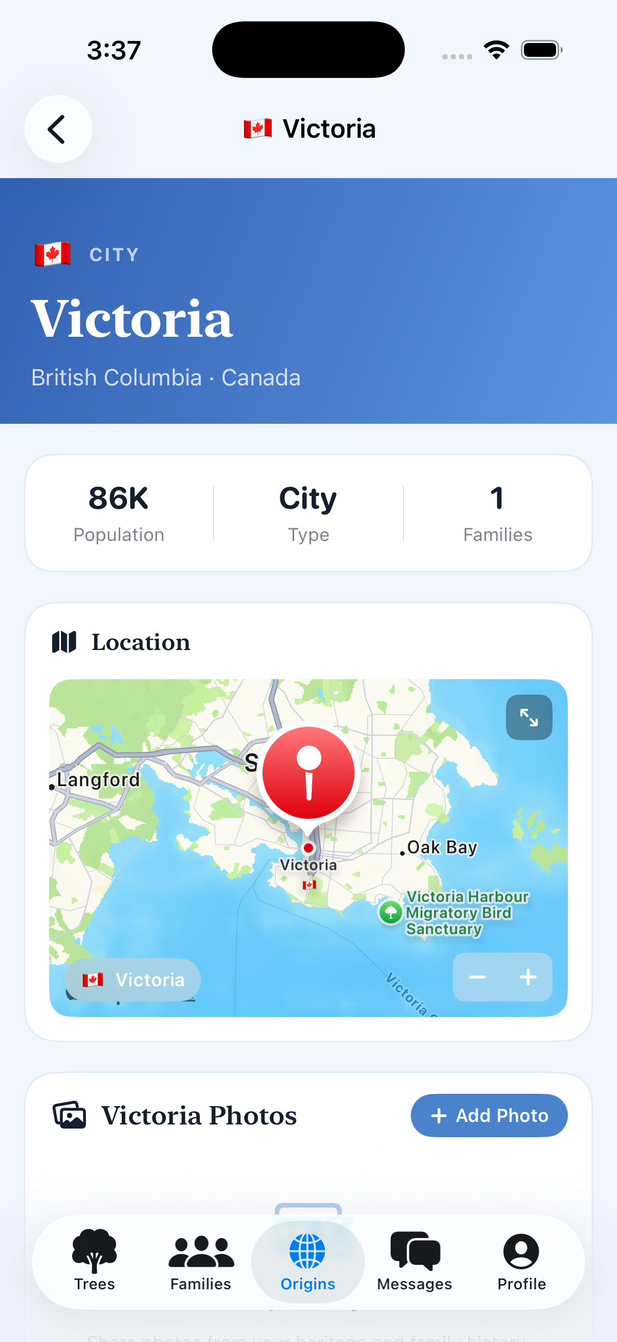 relationpoint Origins — Victoria city dashboard with map and community